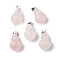 Natural Rose Quartz Pendants, Pointed Bottle Charms, with Platinum Plated Iron Snap on Bails, 32.5~35x16~17mm, Hole: 3x5.5mm(G-G998-C08)