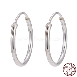925 Sterling Silver Hoop Earring Findings, Ring, Silver, 14x1.2mm, Pin: 0.7mm(STER-E062-05B-S)