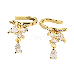 Rack Plating Brass Micro Pave Cubic Zirconia Cuff Earrings, Teardrop Drop Non Piercing Earrings, Lead Free & Cadmium Free, Real 18K Gold Plated, 20x15x13.5mm(EJEW-H099-10G)