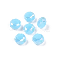 Imitation Jade Glass European Beads, Large Hole Beads, AB Color Plated, Faceted, Rondelle, Sky Blue, 13~14x7.5~8mm, Hole: 5.5~6mm(GPDL-N005-B14mm-A03)