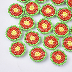 Glass Seed Beads Cabochons, Cluster Beads, with Non-Woven Fabric, Flat Round, Orange Red, 17~18x3.5~4mm(FIND-S321-03H)