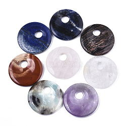 Natural Mixed Gemstone Pendants, Disc/Flat Round, 45x6mm,Hole:10mm(G-N0326-019A)