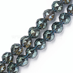 Electroplate Transparent Glass Beads Strands, Half Plated, Faceted, Round, Dark Slate Blue, 12x11mm, Hole: 1.2mm, about 50pcs/strand, 22.05 inch(56cm)(EGLA-N002-34A-G01)
