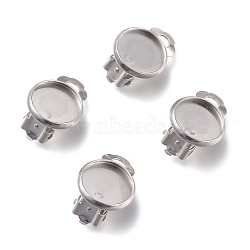 304 Stainless Steel Clip-on Earring Setting, Flat Round, Stainless Steel Color, 16.5x11.5x8mm, Hole: 3mm, Tray: 10mm(STAS-I166-33P)