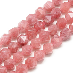 Natural Rhodochrosite Beads Strands, Star Cut Round Beads, Faceted, Dyed, 9.5~10x9mm, Hole: 1.5mm, about 37~39pcs/strand, 14.9 inch(X-G-S149-10-10mm)