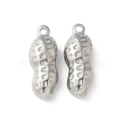 304 Stainless Steel Pendants, Peanut Charms, Stainless Steel Color, 29.5x11x8mm, Hole: 2mm(STAS-I330-030P)