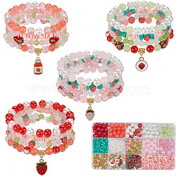 DIY Bracelet Jewelry Kits, Including Handmade Polymer Clay Beads, Glass Beads, Alloy Enamel Pendants and Elastic Crystal String, Mixed Color, 8mm, Hole: 1.3~1.6mm(DIY-SC0029-86)