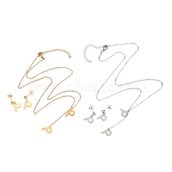 304 Stainless Steel Jewelry Sets, Cable Chains Pendant Necklaces and Stud Earrings, with Lobster Claw Clasps and Ear Nuts, Alphabet, Golden & Stainless Steel Color, Letter.P, 17.71 inch(45cm),  11x8.5x0.5mm, Pin: 0.8mm(SJEW-H303-P)