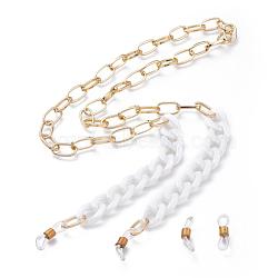 Eyeglasses Chains, Neck Strap for Eyeglasses, with Aluminum Paperclip Chains, Acrylic Curb Chains and Rubber Loop Ends, Light Gold, Seashell Color, 29.92 inch(76cm)(AJEW-EH00042-01)