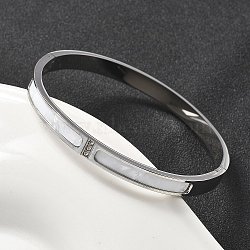 304 Stainless Steel Rhinestone Bangles for Women, with Shell, Stainless Steel Color, Inner Diameter: 2x2-3/8 inch(5.1x6cm)(BJEW-Z092-07P)