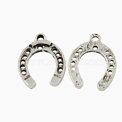 Tibetan Style Alloy Horseshoe Pendants, Cadmium Free & Lead Free & Nickel Free, Antique Silver, 30x22x2mm, Hole: 2mm(TIBEP-23708-AS-NR)