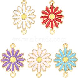 5Pcs 5 Style Ion Plating(IP) 304 Stainless Steel Enamel Connector Charms, Golden, Flower, Mixed Color, 21x15.5x2mm, Hole: 1.4mm(STAS-UN0036-97)