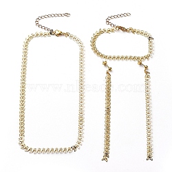 Jewelry Sets, Bracelets & Earrings & Necklaces, with Brass Cobs Chains & Ear Nuts, 304 Stainless Steel Stud Earring Findings & Lobster Claw Clasps, Golden, 15.74 inch(40cm), 7-1/4 inch(18.5cm), 120mm(SJEW-JS01070)