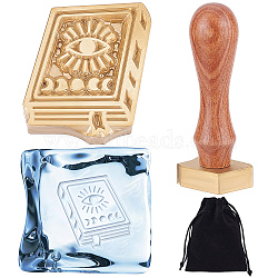 1Pc Golden Tone Brass Stamp Head, with 1Pc Rectangle Velvet Pouches and 1Pc Pear Wood Handle, for Wax Seal Stamp, Book Pattern, Brass Stamp Head: 30x12mm(DIY-CP0007-87D)