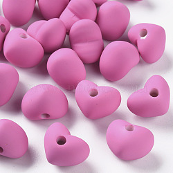 Acrylic Beads, Rubberized Style, Half Drilled Beads, Heart, Camellia, 14.5x18.5x13.5mm, Hole: 3.5mm(OACR-S039-03-82)