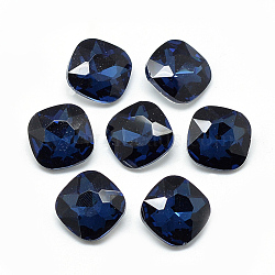 Pointed Back Glass Rhinestone Cabochons, Faceted, Back Plated, Square, Prussian Blue, 10x10x4.5mm(RGLA-T032-10x10mm-14)