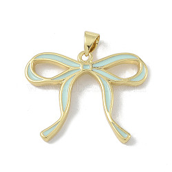 Brass Pendants, with Enamel, Bowknot Charm, Real 18K Gold Plated, Pale Turquoise, 21.5x28x3.5mm, Hole: 5x3mm(KK-H477-02G-04)
