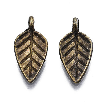 Tibetan Style Alloy Pendants, Cadmium Free & Nickel Free & Lead Free, Leaf, Antique Bronze, 19x9x1mm, Hole: 2mm