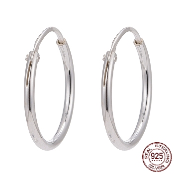925 Sterling Silver Hoop Earring Findings, Ring, Silver, 14x1.2mm, Pin: 0.7mm
