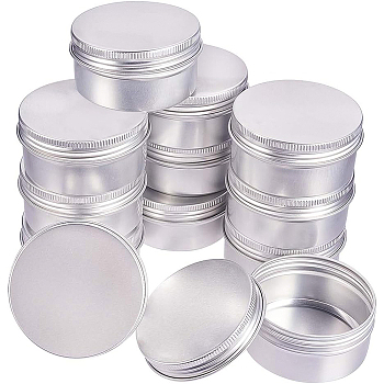 Round Aluminium Tin Cans, Aluminium Jar, Storage Containers for Cosmetic, Candles, Candies, with Screw Top Lid, Silver, 6.8x3.5cm, Capacity: 80ml, 12pcs/box