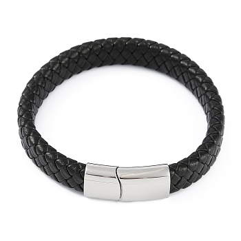 Braided Microfiber Leather Cord Bracelets, with 304 Stainless Steel Magnetic Clasps, Stainless Steel Color, 8-1/2 inch(21.5cm)