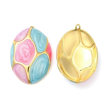Enamel Pendants, with 304 Stainless Steel Finding, Real 18K Gold Plated, Oval Charm, Pink, 32.5x21.5x5.8mm, Hole: 1.2mm
