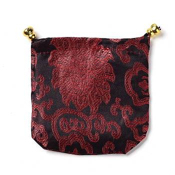 Chinese Style Stain Brocade Jewelry Packing Pouches, Drawstring Gift Bags, Auspicious Cloud Pattern, Brown, 11x11cm