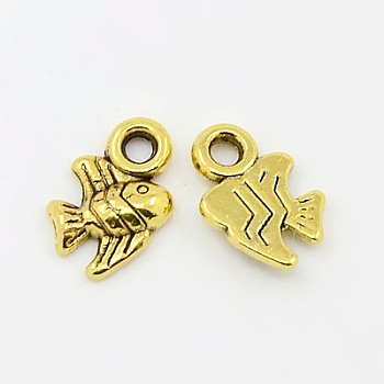 Tibetan Style Alloy Pendants, Lead Free and Cadmium Free, Antique Golden, Fish, 8x7.5x2mm, Hole: 1mm, about 2808pcs/1000g