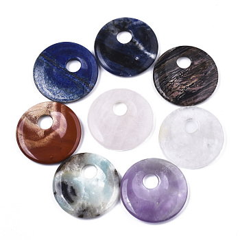 Natural Mixed Gemstone Pendants, Disc/Flat Round, 45x6mm,Hole:10mm