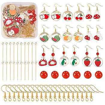 DIY Fruit & Rabbit Drop Earring Making Kit, Including Alloy Enamel Pendant, Crackle Glass Beads, 304 Stainless Steel Eye Pin, Brass Earring Hooks, Mixed Color, Pendant: 18pcs/box