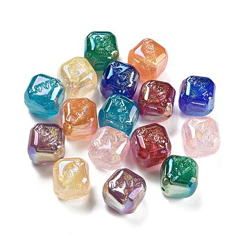 Iridescent Plating  Acrylic Beads, Cube, Mixed Color, 15x15x15.5mm, Hole: 1.8mm