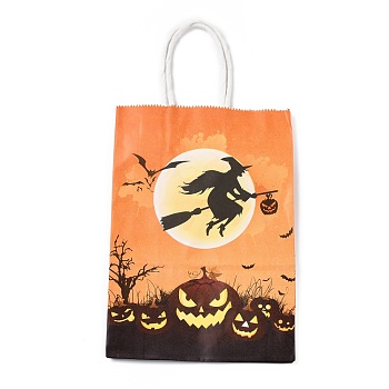 Halloween Theme Kraft Paper Gift Bags, Shopping Bags, Rectangle, Colorful, Witch Pattern, Finished Product: 21x14.9x7.9cm