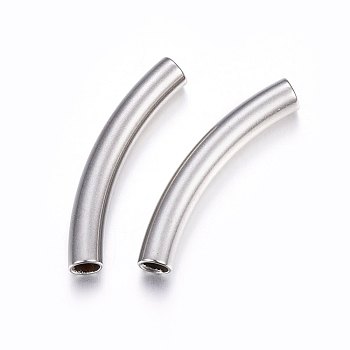 304 Stainless Steel European Tube Beads, Curved Tube, Stainless Steel Color, 40x6mm, Hole: 4.5x5mm