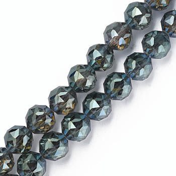 Electroplate Transparent Glass Beads Strands, Half Plated, Faceted, Round, Dark Slate Blue, 12x11mm, Hole: 1.2mm, about 50pcs/strand, 22.05 inch(56cm)