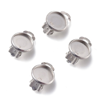 304 Stainless Steel Clip-on Earring Setting, Flat Round, Stainless Steel Color, 16.5x11.5x8mm, Hole: 3mm, Tray: 10mm