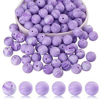 20Pcs Round Solid Color Silicone Beads, Chewing Beads For Teethers, DIY Nursing Necklaces Making, Lilac, 15mm, Hole: 1.8mm