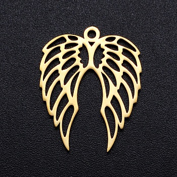 201 Stainless Steel Pendants, Filigree Joiners Findings, Laser Cut, Wing, Golden, 22x18x1mm, Hole: 1.4mm