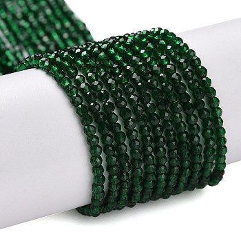 Transparent Glass Beads Strands, Faceted Round, Dark Green, 2mm, Hole: 0.8mm, about 175pcs/strand, 14.06~14.17 inch(35.7~36cm)
