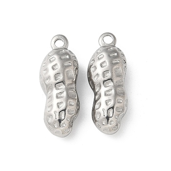 304 Stainless Steel Pendants, Peanut Charms, Stainless Steel Color, 29.5x11x8mm, Hole: 2mm