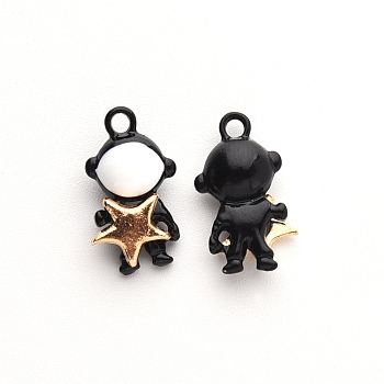Baking Painted Alloy Pendants, Astronaut Hold the Stars, Black, 17.2x9.5x6mm, Hole: 1.6mm