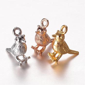 Brass Charms, Bird, Mixed Color, 14x12x5mm, Hole: 1mm