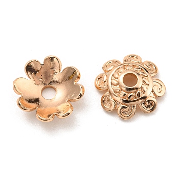 Rack Plating Brass Bead Cap, Long-Lasting Plated, Lead Free & Cadmium Free, Flower, Multi-Petal, Real Rose Gold Plated, 11x3mm, Hole: 2mm