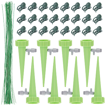 Nbeads Potted Plant Diversion Watering Splash-Proof Funne, with Plastic Plant Fixator, Iron Wire, Green, 132x62x35mm, 20sets
