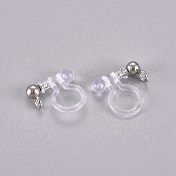 304 Stainless Steel and Plastic Clip-on Earring Findings, Stainless Steel Color, 11x11x3mm, Hole: 1.8mm