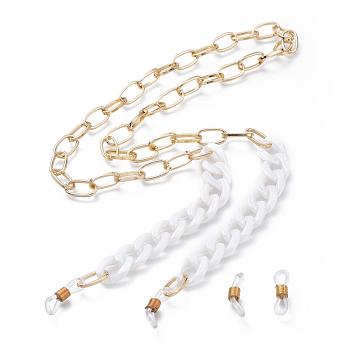 Eyeglasses Chains, Neck Strap for Eyeglasses, with Aluminum Paperclip Chains, Acrylic Curb Chains and Rubber Loop Ends, Light Gold, Seashell Color, 29.92 inch(76cm)