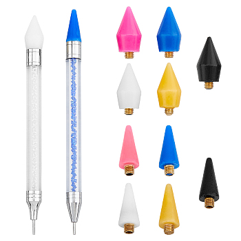 2Pcs Plastic Nail Art Rhinestones Pickers Pens, with 10Pcs Wax & Stainless Steel Pen Head, Nail Art Dotting Tools, Mixed Color, 14.4x1cm