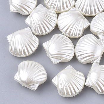 ABS Plastic Imitation Pearl Beads, Shell Shape, Floral White, 14.5x16x7.5mm, Hole: 1.2mm