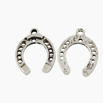 Tibetan Style Alloy Horseshoe Pendants, Cadmium Free & Lead Free & Nickel Free, Antique Silver, 30x22x2mm, Hole: 2mm