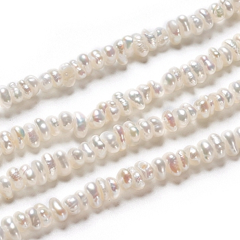 Natural Cultured Freshwater Pearl Beads Strands, Rondelle, Antique White, 3~4.5x1.5~2mm, Hole: 0.5mm, about 66~69pcs/strand, 7.17 inch(18.2cm)