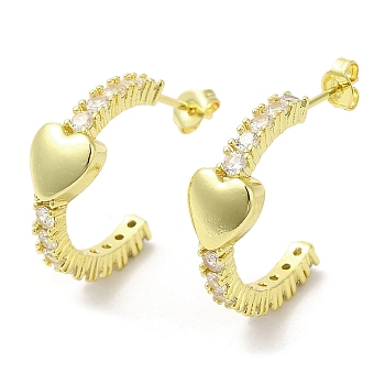 Clear Cubic Zirconia Arch with Heart Stud Earrings, Rack Plating Brass Earrings, Golden, 22.5x8mm
